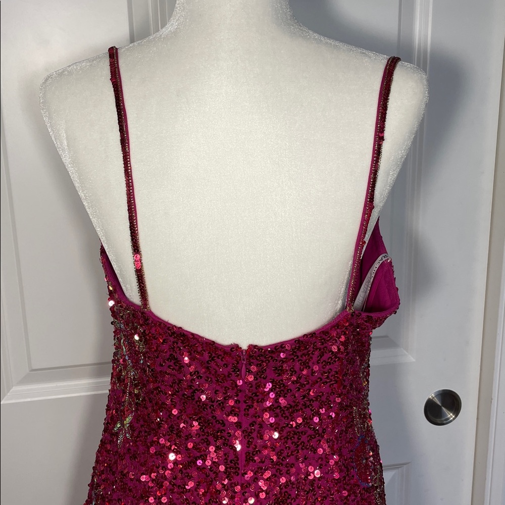 Rachel Allen Mini Sequins Dress Size 14 Magenta Sleeveless Formal Bridal Beaded - Picture 7 of 14